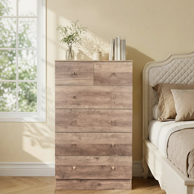  Grande commode à 6 tiroirs pour chambre à coucher et commode avec rangement robuste en bois pour garde-robe gris