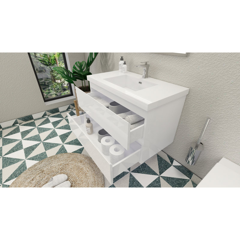 Amahd Single Bathroom Vanity with Acrylic Top, Hight Gloss White