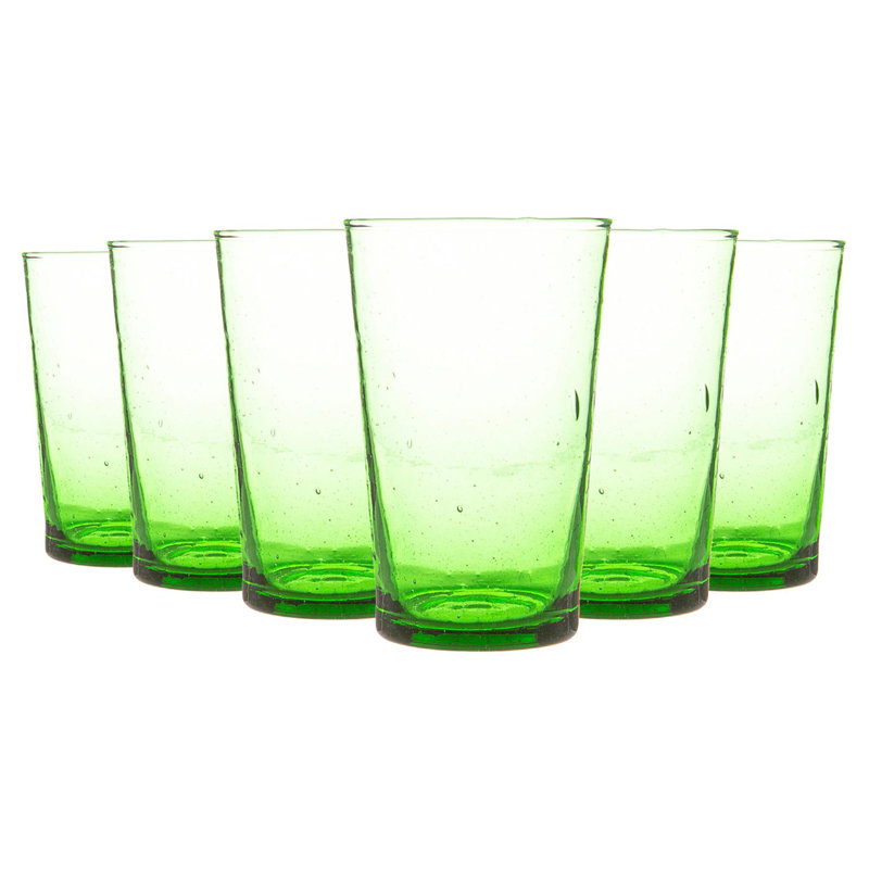 Nicola Spring - 325ml Meknes Highball Glasses - Set of 6 Hand-Blown Recycled Glassware, Green