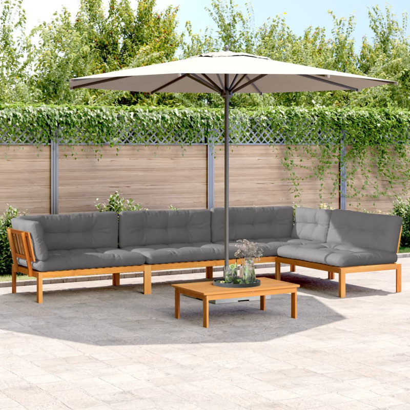 Ensemble de canapé à palette Vidaxl, bois d'acacia massif anthracite, polyester grand, 2 x milieu + 2 x coin + table