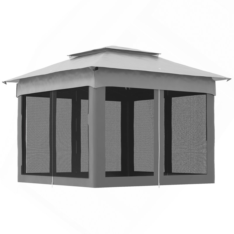 11' X 11' Pop Up Canopy, Outdoor Patio Gazebo Shelter With Removable Zipper Netting, Instant Event Tent W/ 114 Square FT Of Shade And Carry Bag For Backyard, Garden, Light Gray