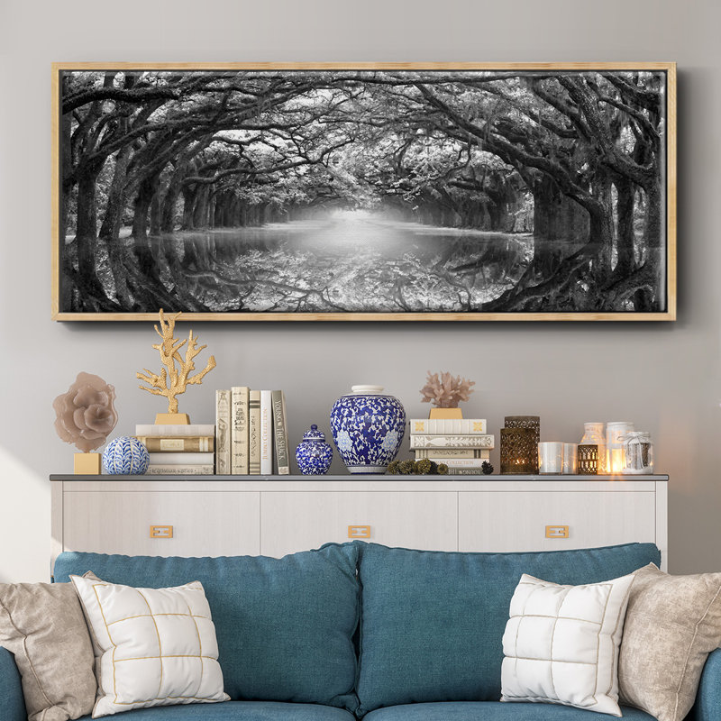 Oak Alley Reflection - reproduction de cadre flottant sur toile, Naturel, H 24 po x l 60 po x P 1,5 po