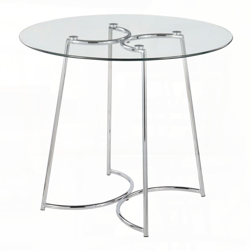 Table de salle à manger contemporaine - Structure chromée avec plateau en verre transparent, Argent