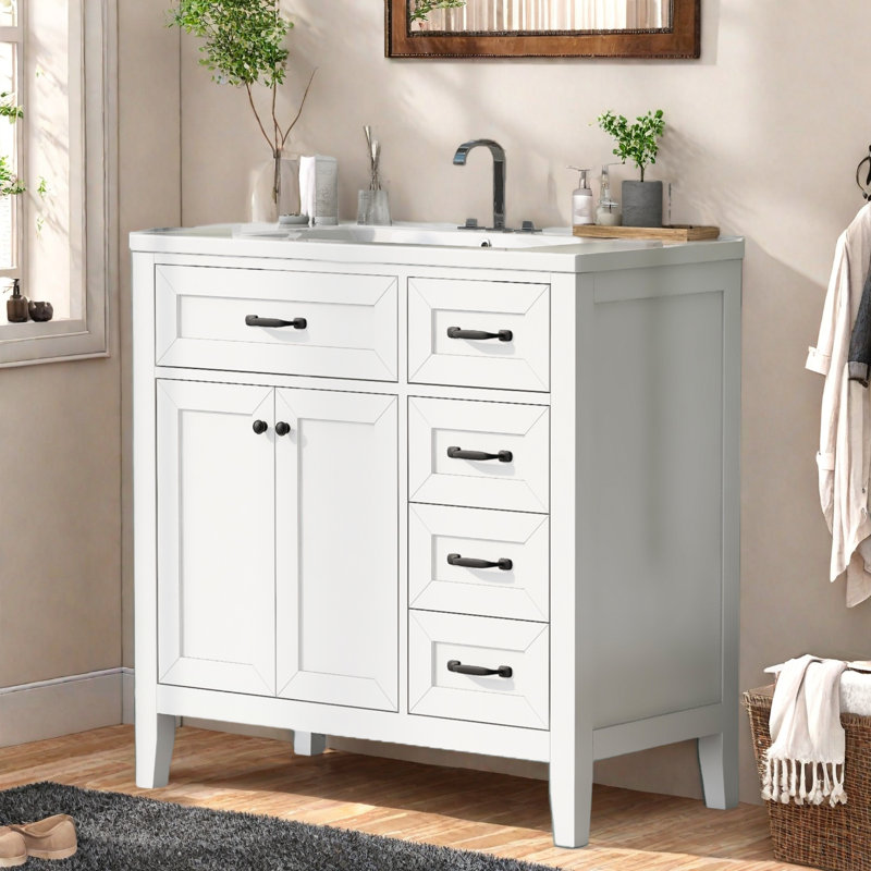Meuble-lavabo 36 po avec comptoir en céramique et tiroirs 36 po, Blanc