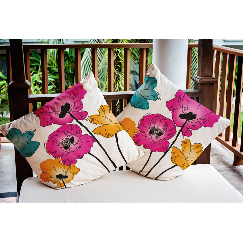 Floral Outdoor Reversible Throw Pillow, 20" x 20", Pink