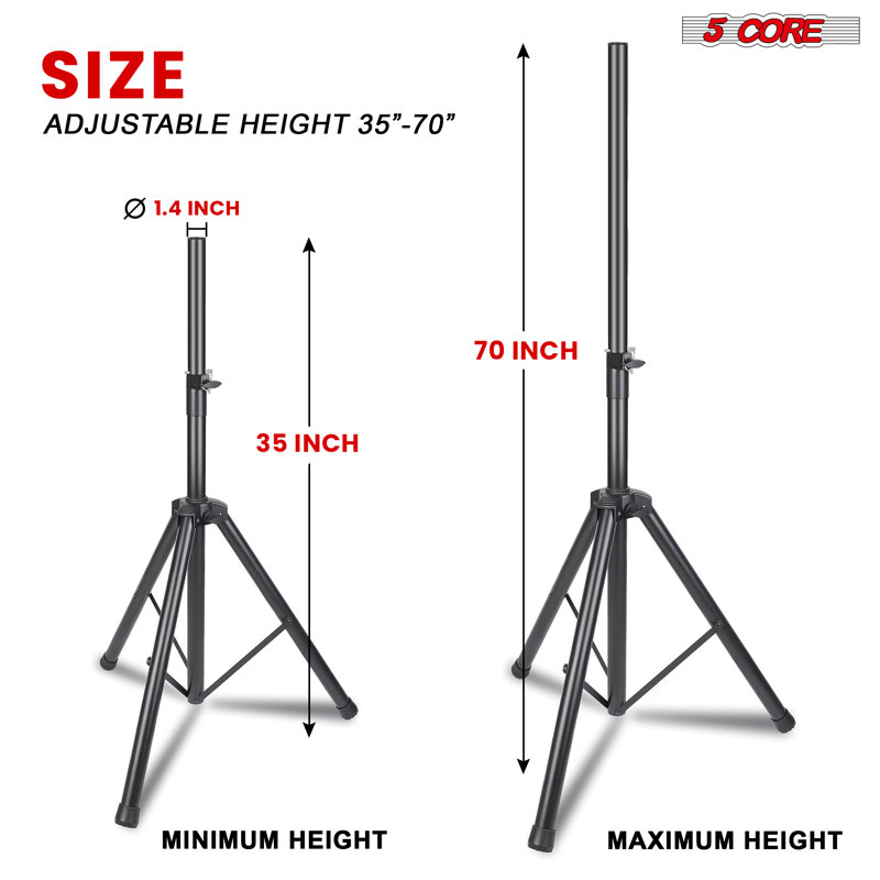 Adjustable Black Heavy Duty Speaker Stands with Carry Bag