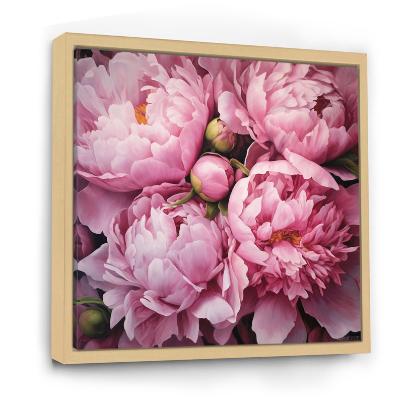 Pivoine rose verte captivante II - art floral sur toile, H 30 po x l 30 po x P 1 po, Cadre flottant érable