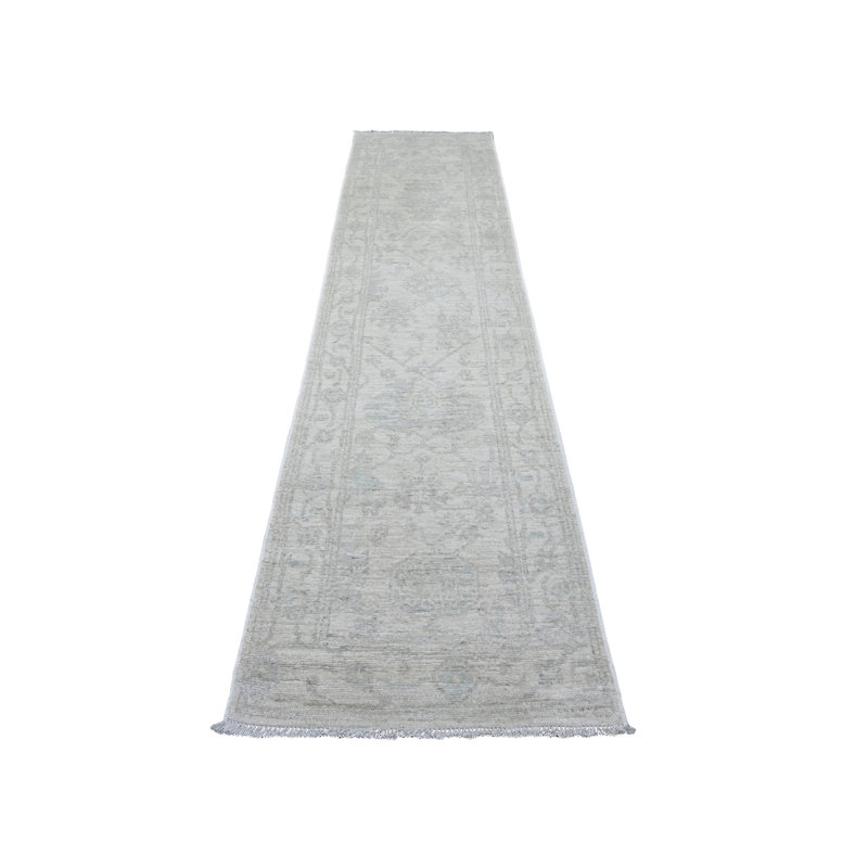 Tapis de couloir blanc en laine noué à la main 2 pi 8 po x 11 pi 4 po AEC98C3A16D540D7B25033ED6CAC7D34