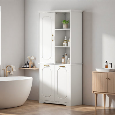 68" Freestanding Tall Storage Cabinet With Adjustable Shelves, 2 Tilt-out Laundry Hampers,  Door-mounted Organizer, Soft-close Door