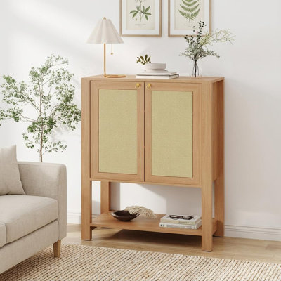 Armoire de rangement pour chaussures en rotin, range-chaussures autoportant en bois de 40 po de hauteur avec étagères réglables et tablette ouverte pour la cuisine du hall d'entrée