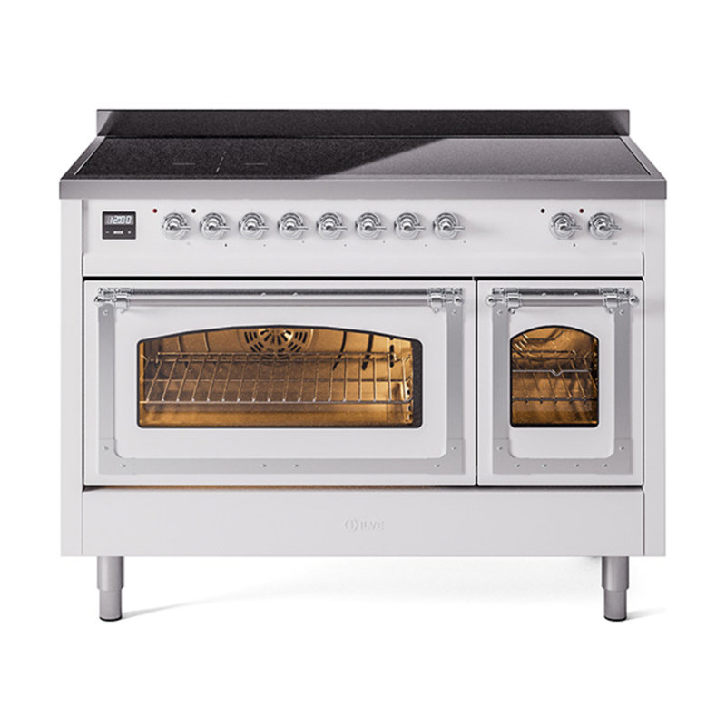 ILVE Nostalgie II Noblesse 48 dans la gamme d'induction, 6 éléments d'induction (porte en verre), Blanc/chrome