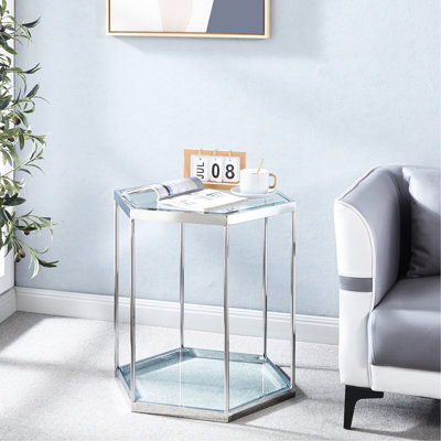 Table de bout en verre à 2 niveaux avec acier inoxydable argenté et capacité de rangement supplémentaire, fonctionnalité, espace, durabilité - plus d'articles de mobilier, facile à nettoyer rapidement, installation facile