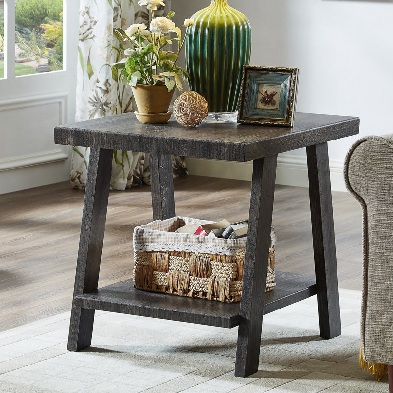 Table de bout avec rangement Angeleca, Noyer / gris, H 22 po x l 23,5 po x P 14 po