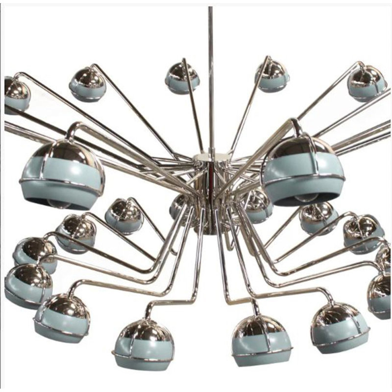 Lustre suspendu 14 lumières à intensité variable, Noir, Nickel satiné, 58" Diameter x 27" Height