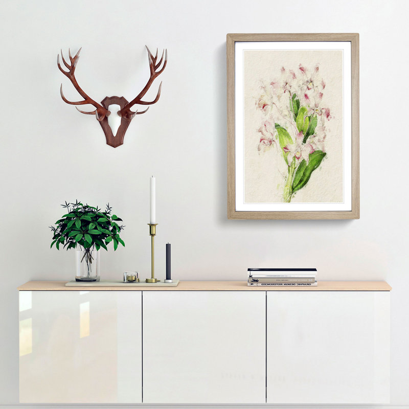 Illustration of Pink Dendrobium Orchids - Picture Frame Painting Print, Oak Framed, 36cm H x 27cm W x 2cm D