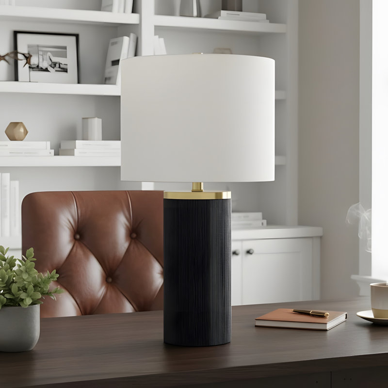 Lighting, 24 po, lampe de table, béton noir, abat-jour ivoire / crème, moderne