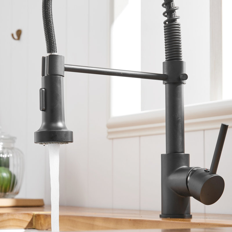 Robinet de cuisine rétractable noir mat - remplissage en céramique, fuite - pour évier empreintes digitales et taches d'eau, durabilité accrue, entretien facile