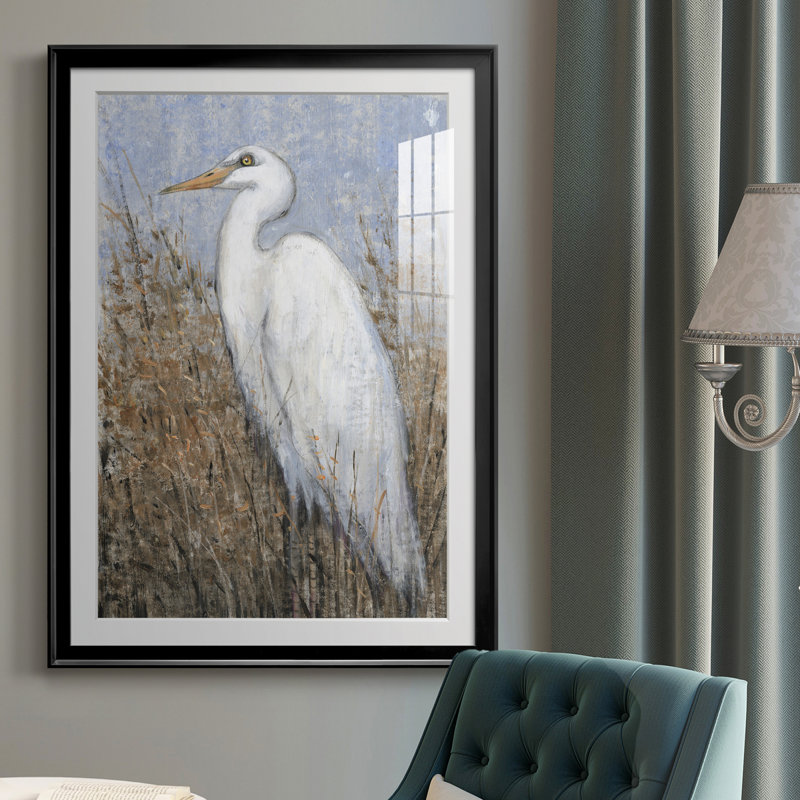 White Heron II - reproduction de cadre photo, Cadre noir, H 36,5 po x l 26,5 po x P 1 po