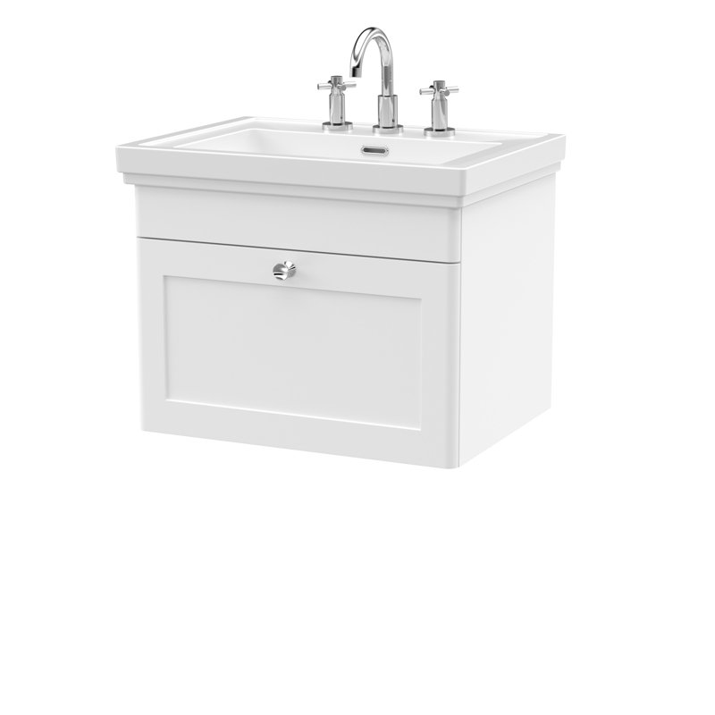 Classique 600mm Wall Mounted Single Bathroom Vanity with Vitreous China Vanity Top, Satin White