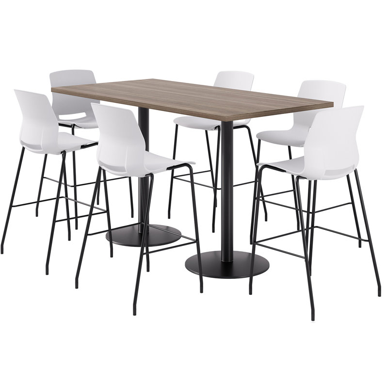 Ensemble repas pour 6 personnes à hauteur de bar, Blanc / noir, Teck studio