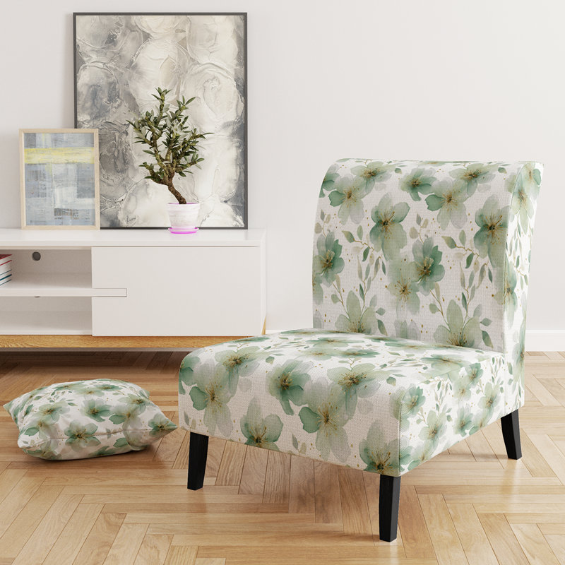 Fauteuil de chambre Floral - fauteuil rembourré vert Whisper, Pantoufle sans accoudoirs