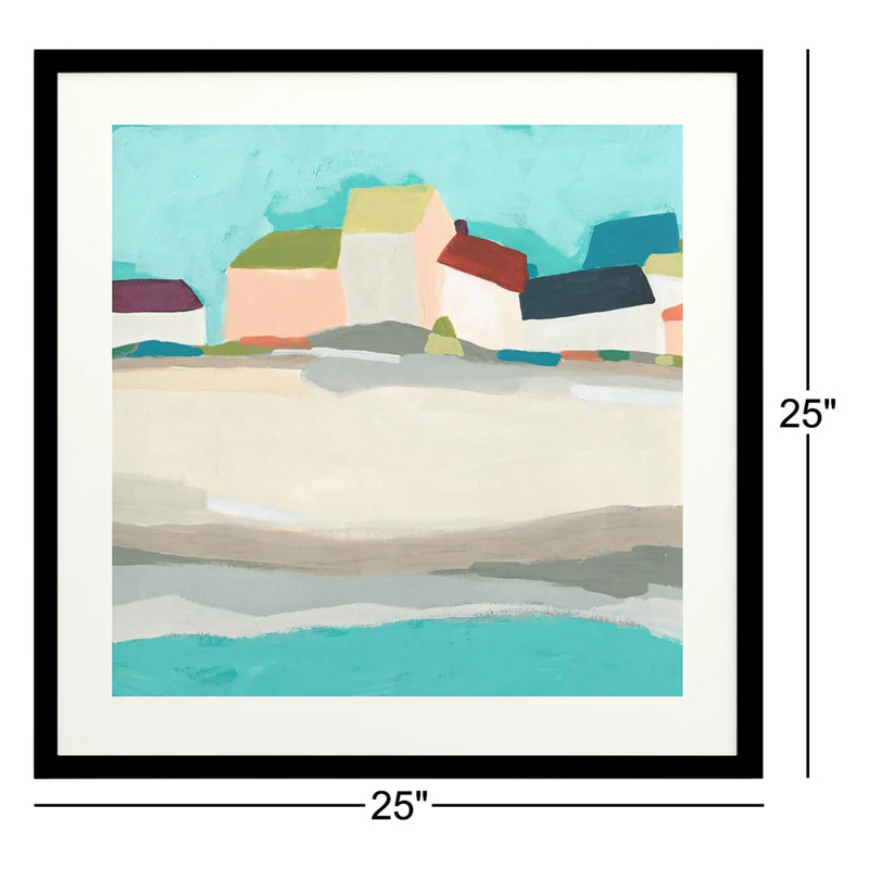 «Coastal Village I» par June Erica Vess, reproduction d'art sur papier encadré, H 25 po x l 25 po, Papier encadré noir