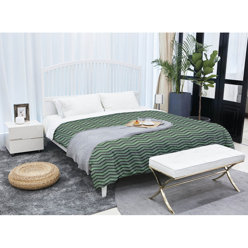 Édredon simple en microfibre à chevrons ondulés Rhonda Cheval, Édredon simple, Noir / Vert