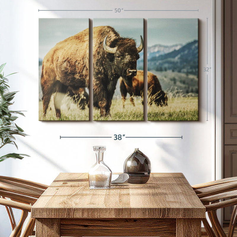 «Wyoming Bison», 3 pièces sur toile, H 32 po x l 50 po x P 1,25 po
