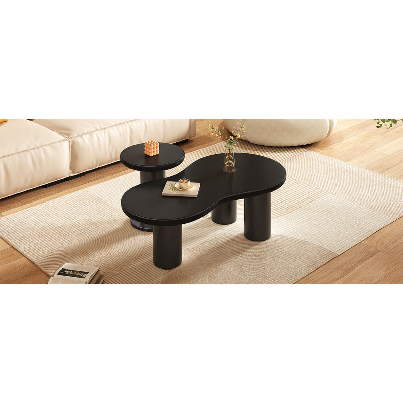 Ensemble de 2 tables basses gigognes faciles à assembler, table basse Cloud de style crème avec petite table d'appoint ronde, table centrale irrégulière avec pieds épais pour le salon, 39,3 po x 13,7 po, 15,7 po