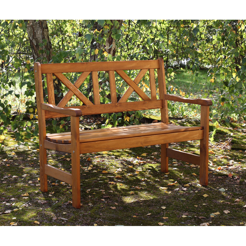 Bradon Solid Wood Pine Outdoor Bench, 88cm H x 107cm W x 61cm D, Honey