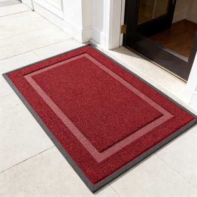Waterproof Door Mat 47X32 All-Weather Natural Rubber Fade Resistant Wine Red