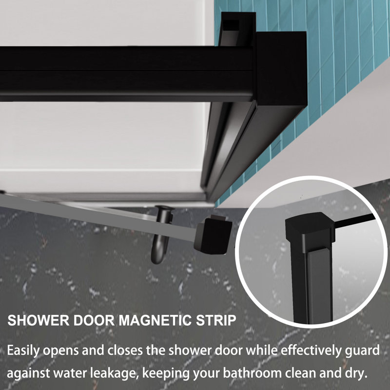 Matte Black Semi-Frameless Pivot Shower Door with Clear Glass