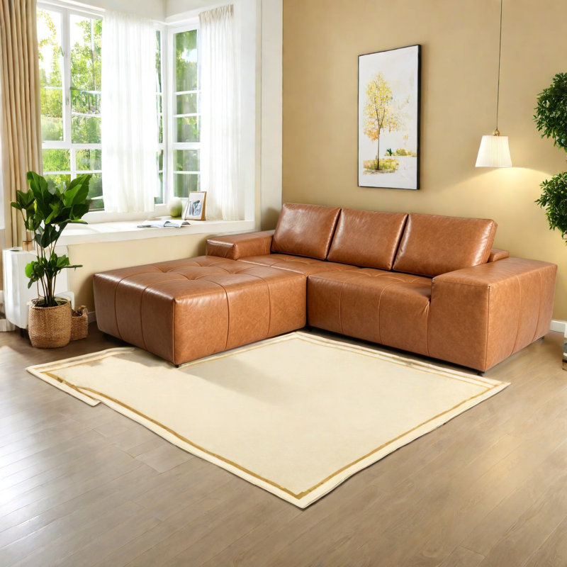 Canapé modulaire en L synthétique en similicuir brun pour la maison