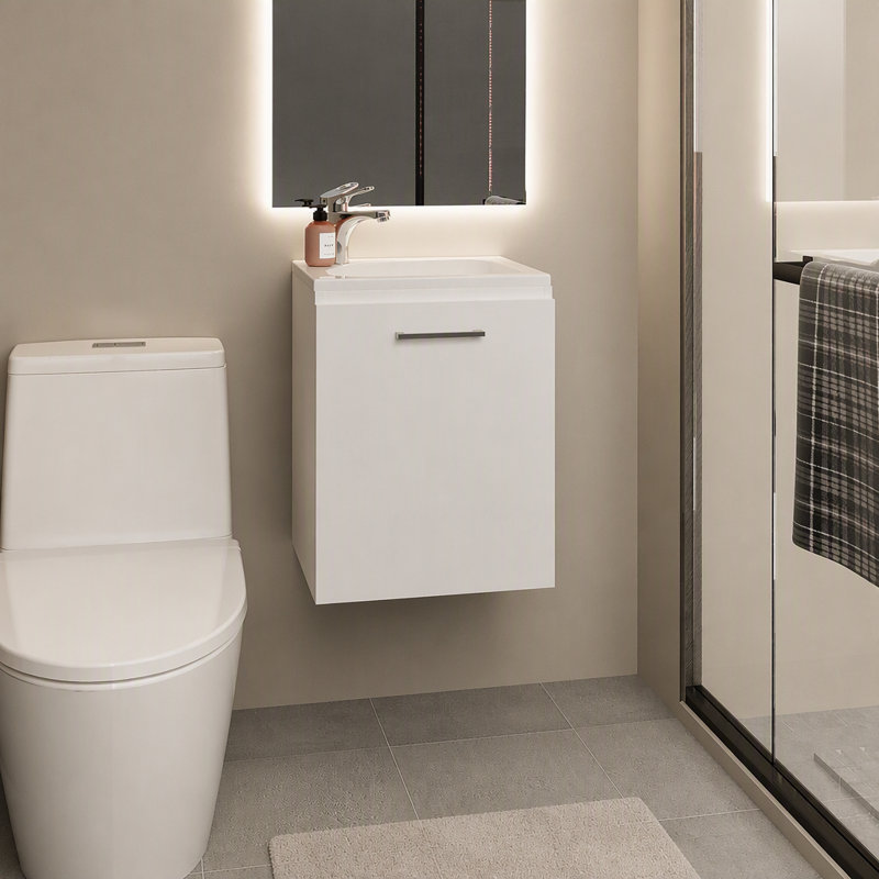 Meuble-lavabo de salle de bain avec lavabo, 1 porte, White