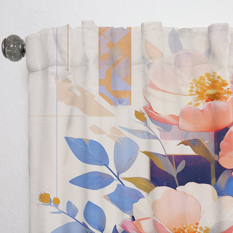 Marmora Peonies Serene Charm - Modern Velvet Curtain - Room Darkening - 1 Panel, 52" W x 90" L