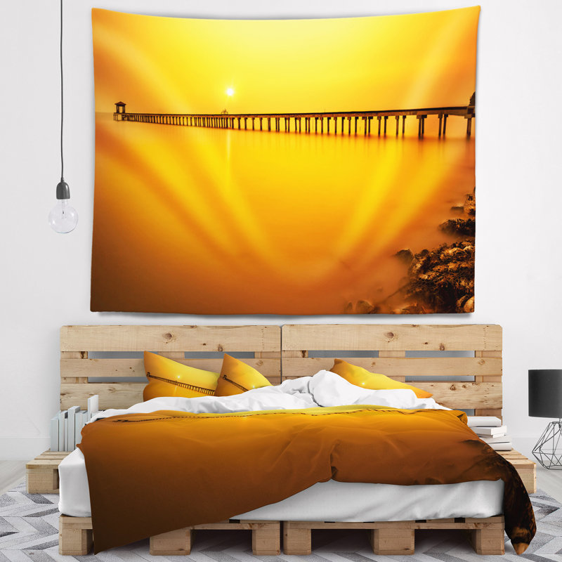 Tapisserie à pilier de mer jaune et long pilier seascape, H 50 po x l 60 po