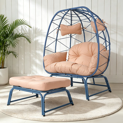 Chaises longues spacieuses de style bohème en rotin d'acier pour la maison de patio
