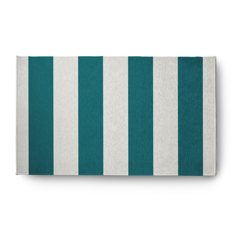Tapis bleu sarcelle / blanc Lucene, Rectangle 3 pi x 5 pi