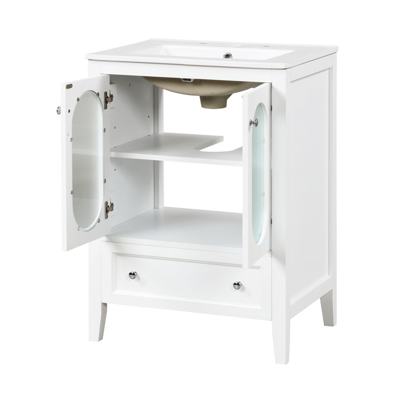 White 24" Freestanding Bathroom Vanity with Ceramic Sink