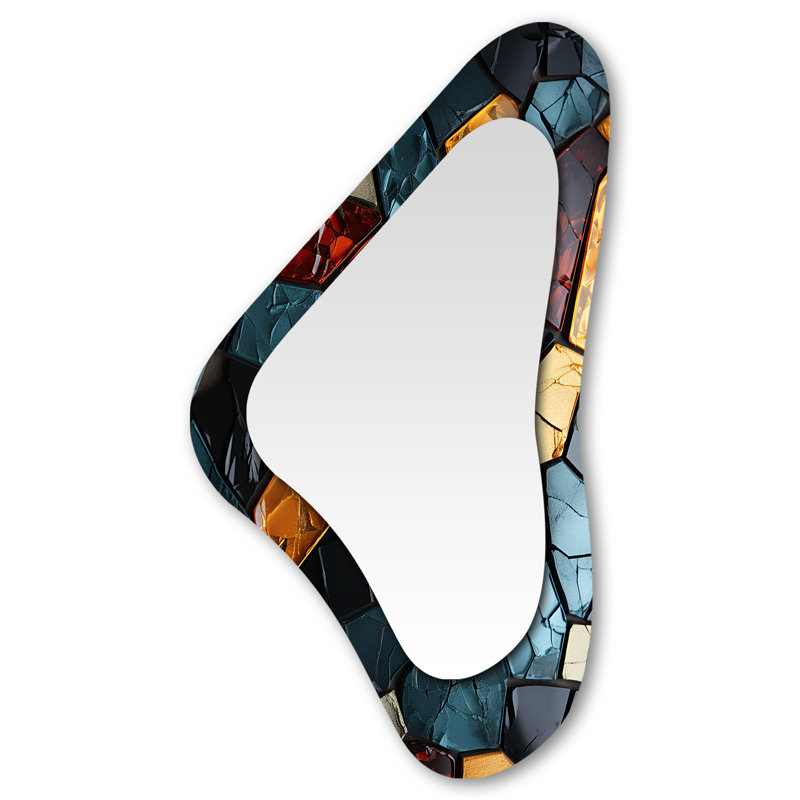 Gold And Blue Cubic Mosaic Tiles I - Abstract Tile Modern Wall Mirror In Asymmetrical Shapes