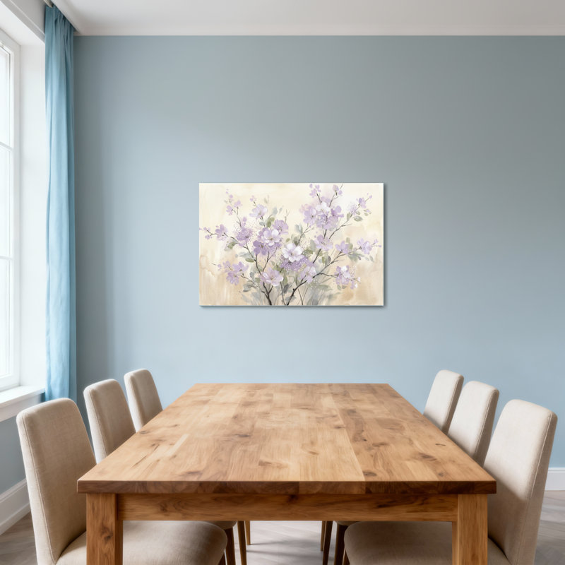 Plantes et fleurs délicates fleurs mauves sur fond doux, H 12 po x l 18 po