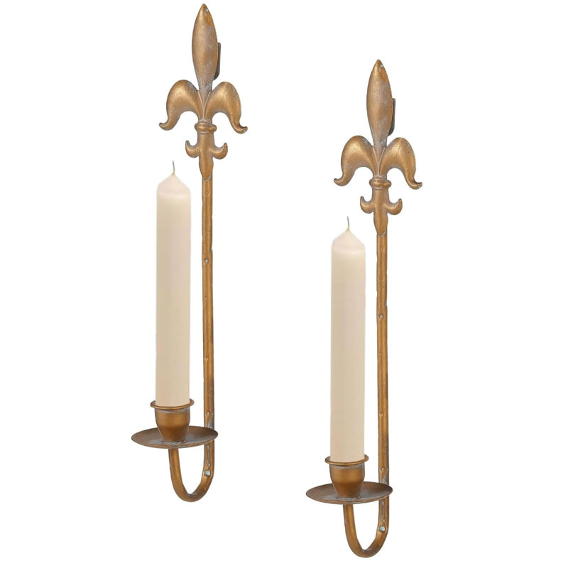 Ensemble de 2 appliques de style bougie en fer forgé Fleur De Lis (cuivre antique)
