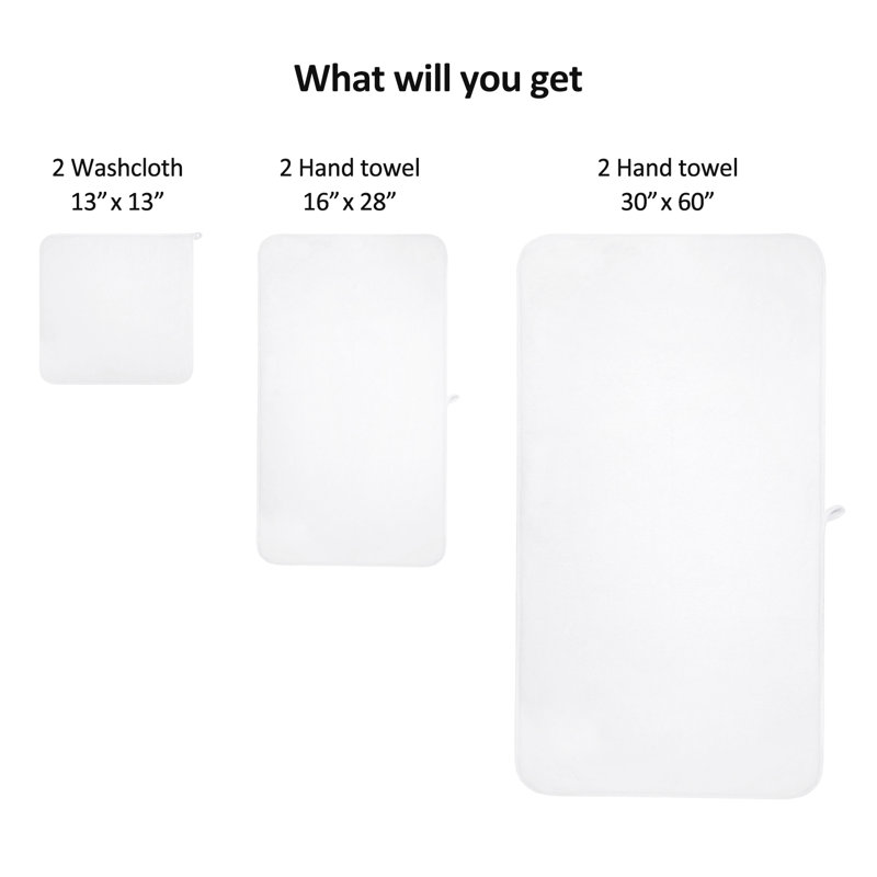 Ensemble de serviettes de bain 6 pièces, Blanc