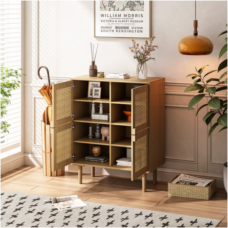 4-Doors Rattan Mesh Storage Cabinet, Natural