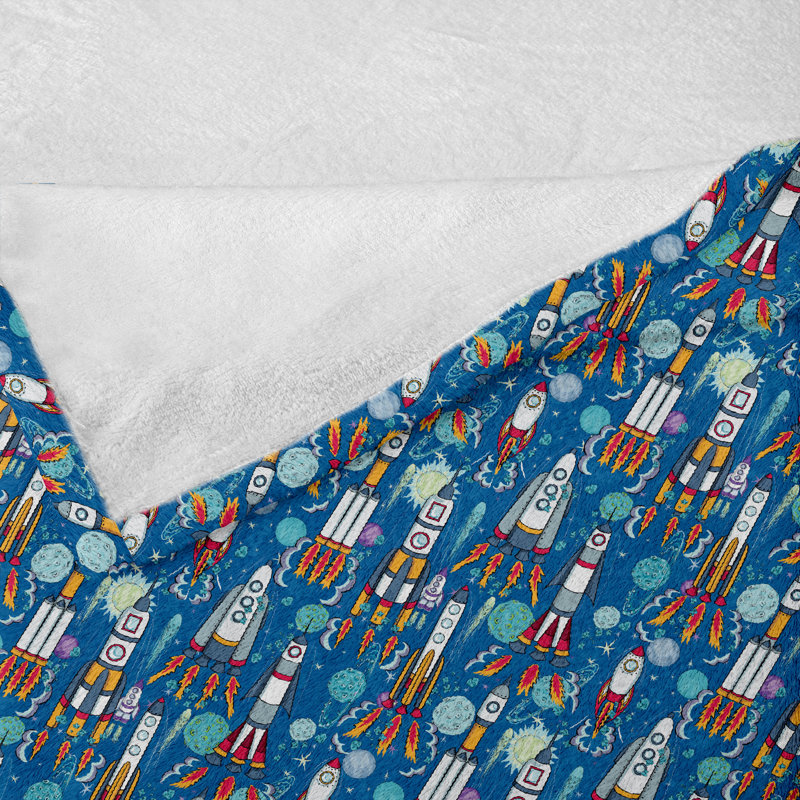 Ambesonne Spaceship Fleece Throw Blanket Outer Space Exploration Multicolor, 50" W x 60" L
