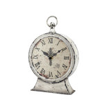 Farmhouse / Country Roman Numeral Metal Mechanical Tabletop Clock in Off White