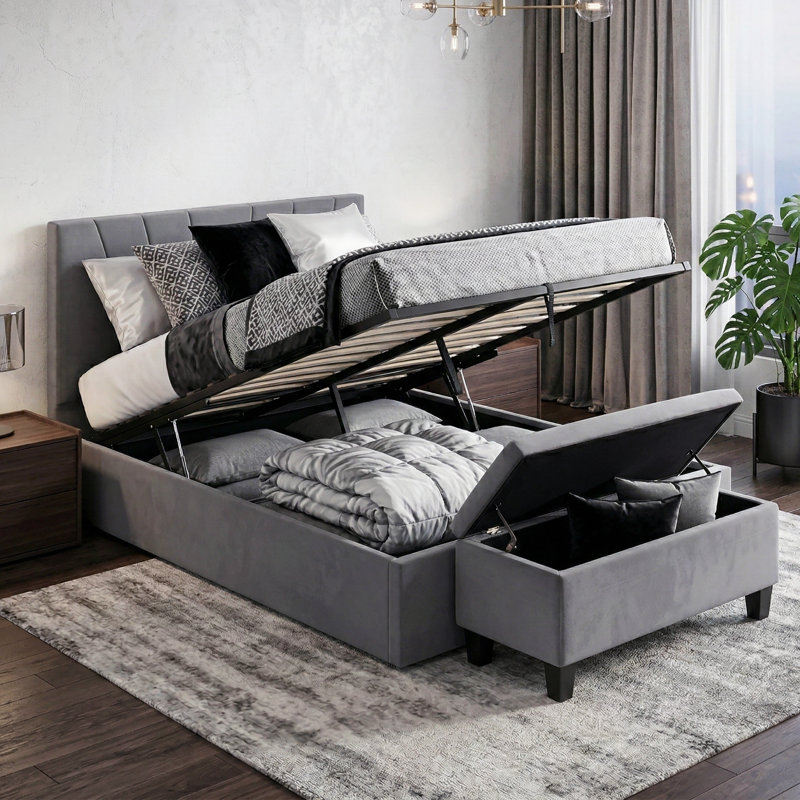 Sapphire Ottoman Storage Bed with Bench in Bedroom Set, Grey