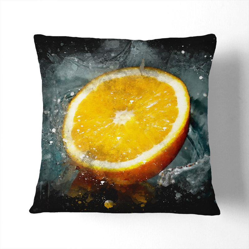 Sliced Orange Fruit Scatter Cushion, 55cm H x 55cm W x 20cm D, Black