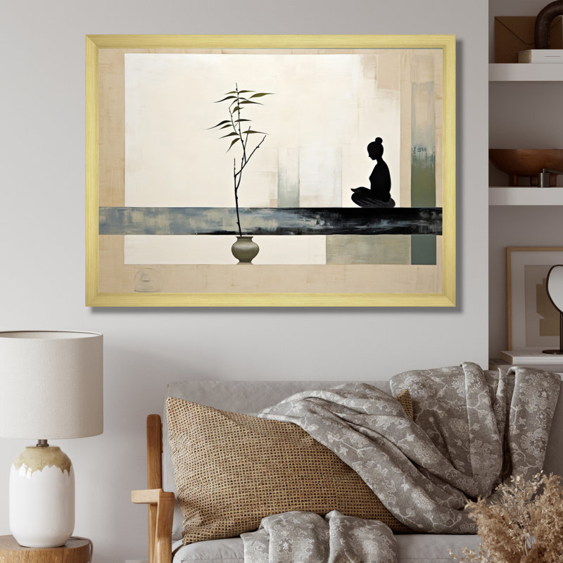Mahmod Asian Art Modern Zen I - Art asiatique, art mural, Doré, H 24 po x l 32 po, Cadre photo unique
