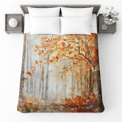 Autumn Forest Scene Bedding Leaves Bedspread Nature